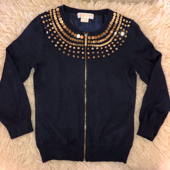 MICHAEL KORS navy sequin zip sweater - Picture 1 of 8